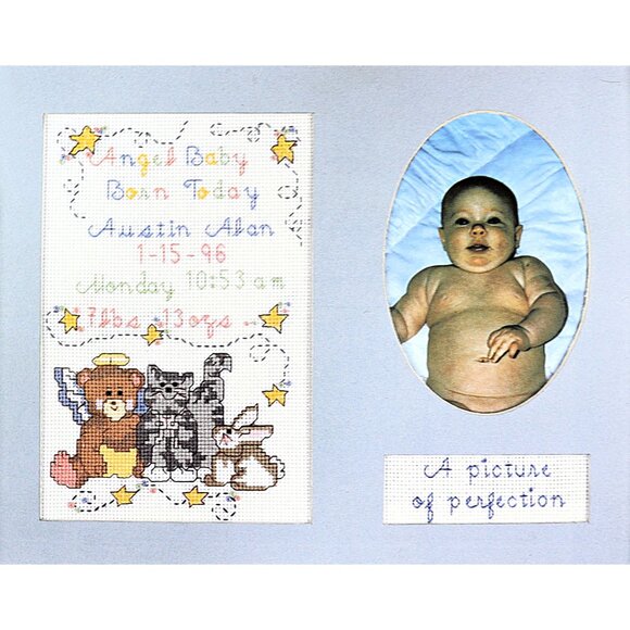 Candamar Designs Baby Birth Announcement Counted Cross Stitch Kit Blue with Mat - Picture 2 of 5